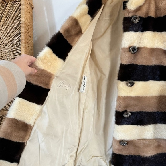 Vintage Mink Coat Saks Fifth Avenue Real Fur Stripe Blonde Retro 1960s Mod Small - Picture 5 of 15